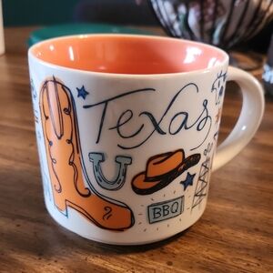 Starbucks Texas Graphic Mug with Orange Interior and Navy Accents